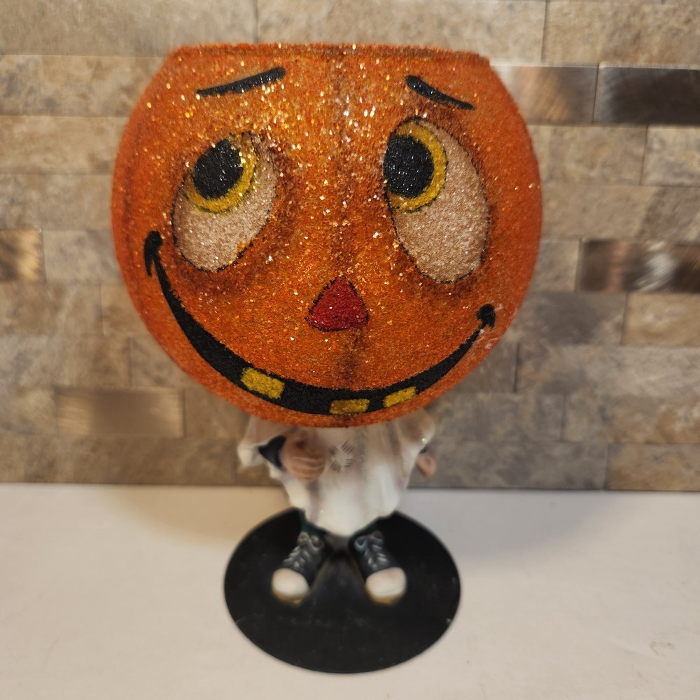 Department 56 Halloween Pumpkin Head Boy Ghost Figurine Glitter 83907 D08 6.5"